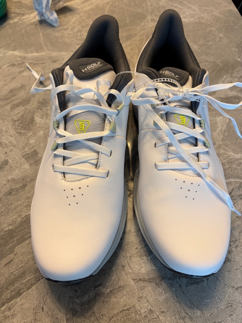 Under Armour Men's White and Black Athletic Golf Shoes with Neon Accent